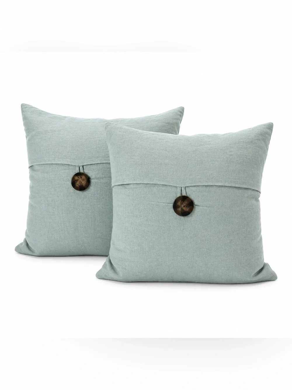 Pottery‎ Barn 18x18 Linen Button Pillows Aqua Down Set of 2